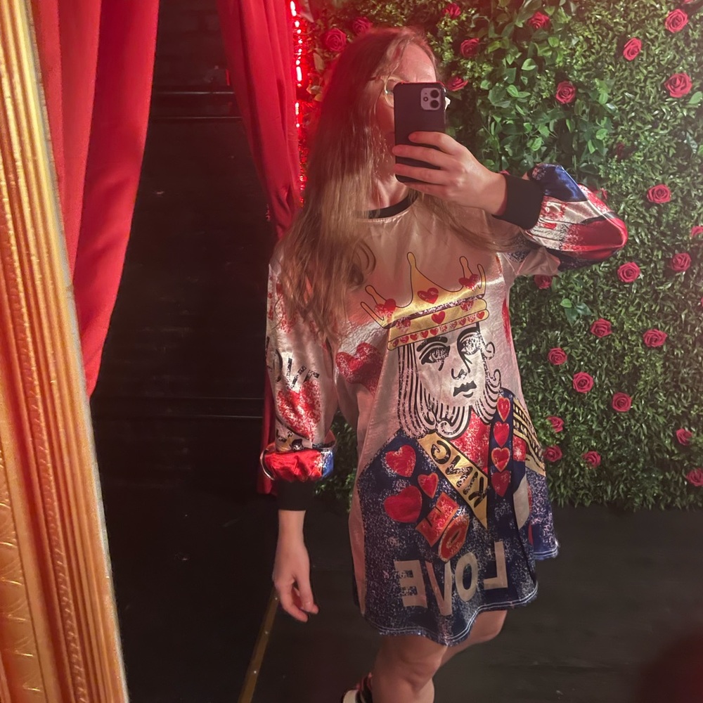 Anthropologie King Of Hearts Card Games Satin Shimmer Mini Dress Long Sleeves - Picture 5 of 14